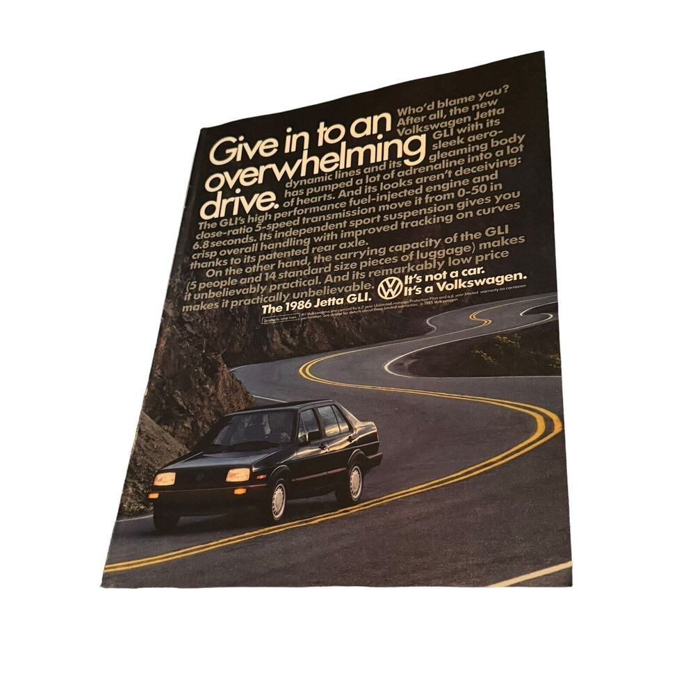 Volkswagen VW Jetta GLI Car 1986 Automobile VTG Print Ad Man‎ Cave Overwhelming
